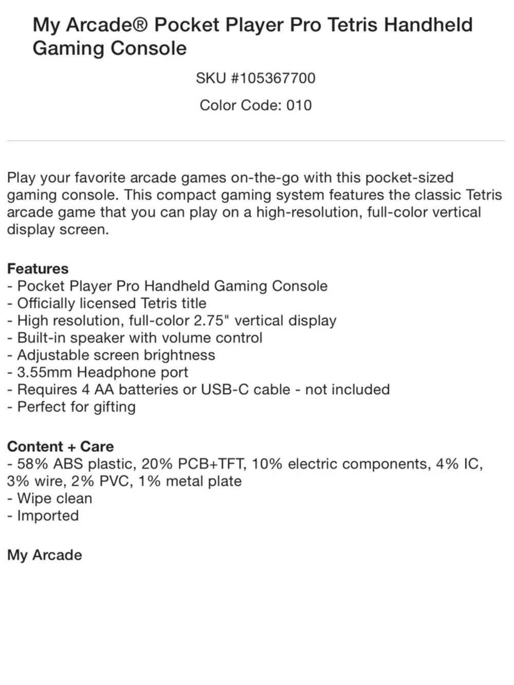 ✨NIB MY ARCADE POCKET PLAYER PRO TETRIS HANDHELD GAMING CONSOLE✨